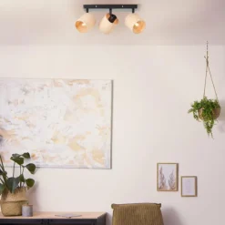 Luminaires Rustiques-Luminaires Brilliant Plafonnier Brilliant Raffy Noir, 3 lumières