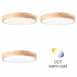 Luminaires Rustiques-Luminaires Brilliant Plafonnier Brilliant Slimline LED Bois clair, Blanc, 1 lumière