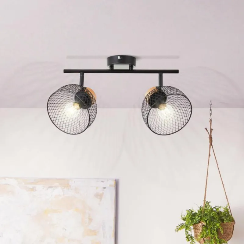 Luminaires Rustiques-Luminaires Brilliant Plafonnier Brilliant Thuy Noir, 2 lumières