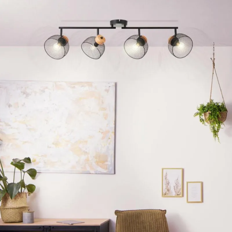 Luminaires Rustiques-Luminaires Brilliant Plafonnier Brilliant Thuy Noir, 4 lumières