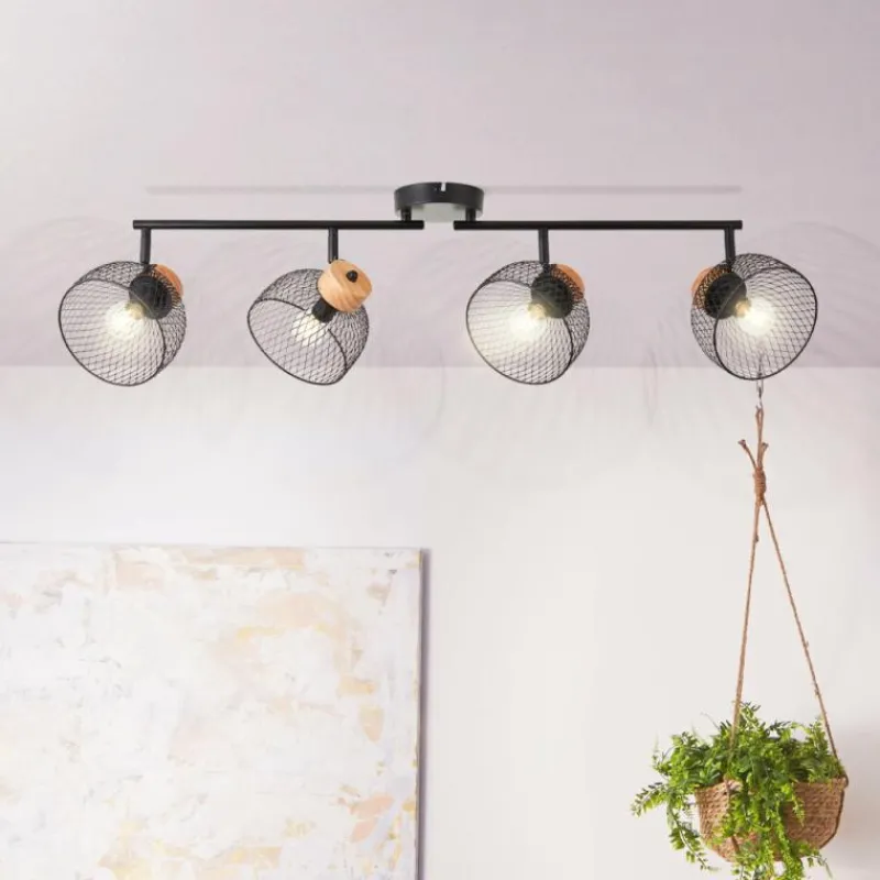 Luminaires Rustiques-Luminaires Brilliant Plafonnier Brilliant Thuy Noir, 4 lumières