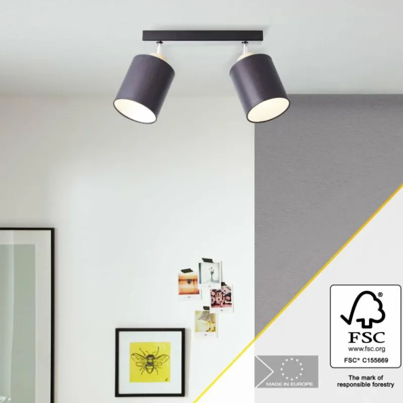 Lampes En Tissu-Luminaires Brilliant Plafonnier Brilliant Vonnie Bois clair, Noir, 2 lumières