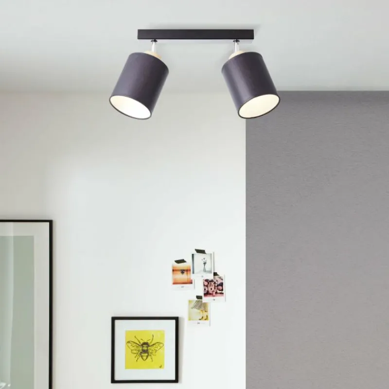 Lampes En Tissu-Luminaires Brilliant Plafonnier Brilliant Vonnie Bois clair, Noir, 2 lumières