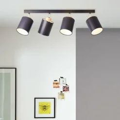 Lampes En Tissu-Luminaires Brilliant Plafonnier Brilliant Vonnie Bois clair, Noir, 4 lumières