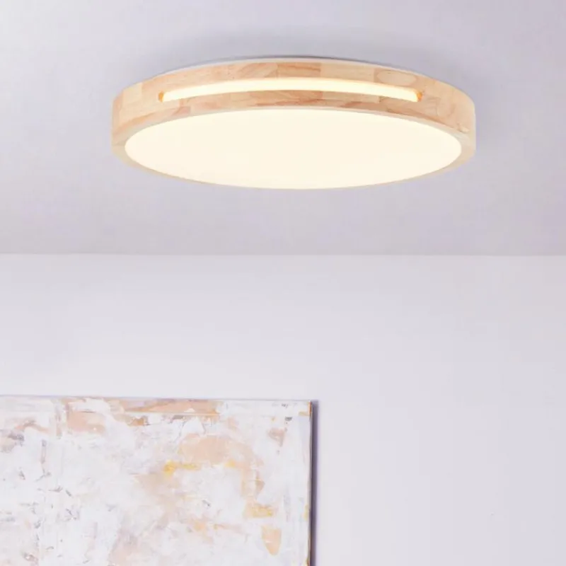 Luminaires Scandinaves-Luminaires Brilliant Plafonnier Brilliant Woodbury LED Bois clair, Blanc, 1 lumière