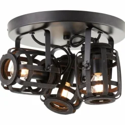 Style Boho-Chic-Luminaires Brilliant Plafonnier Brilliant Woodrow Noir, 3 lumières