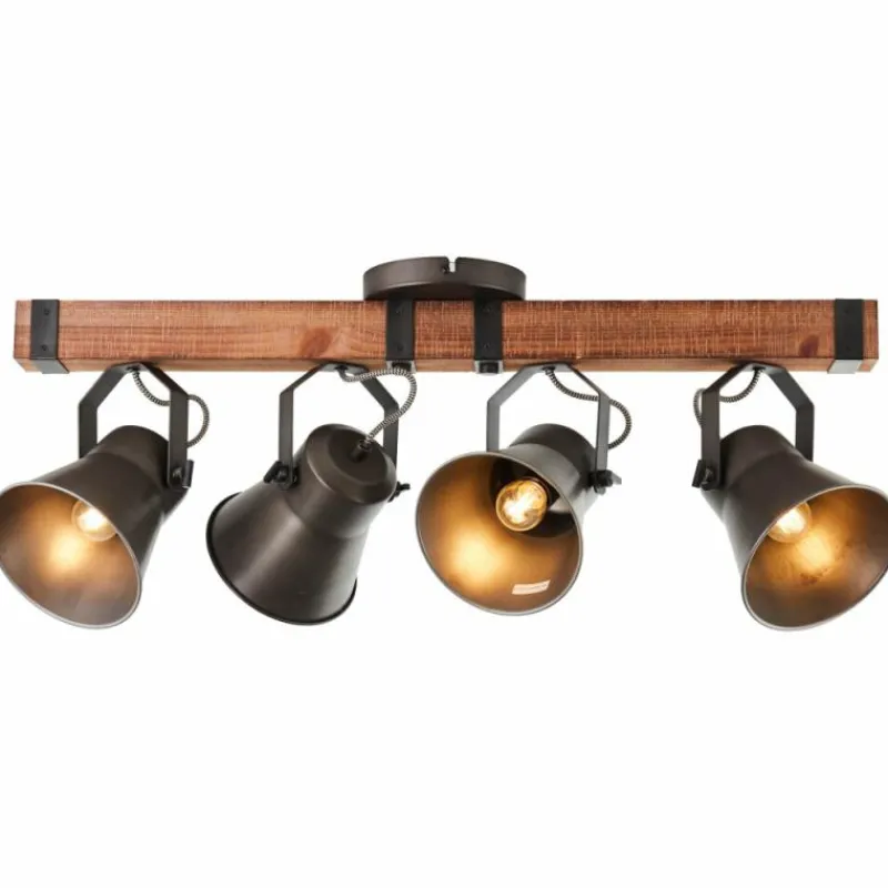 Lampes Industrielles-Luminaires Brilliant Plafonnier Brilliant-Leuchten Decca Bois foncé, Noir, 4 lumières
