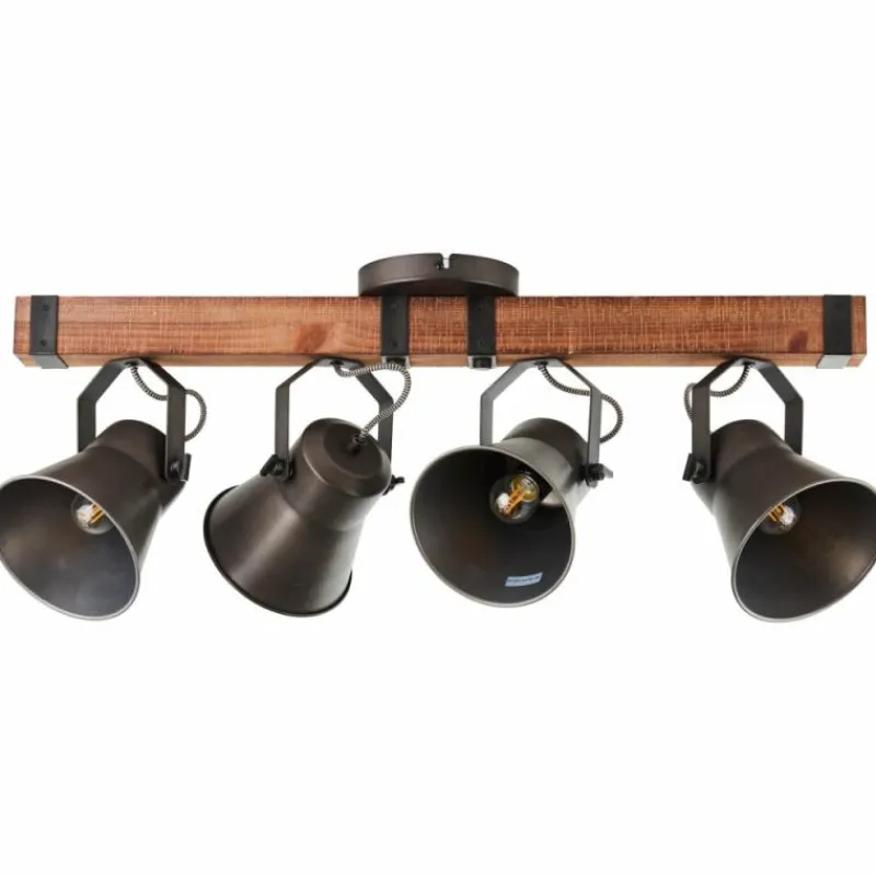 Lampes Industrielles-Luminaires Brilliant Plafonnier Brilliant-Leuchten Decca Bois foncé, Noir, 4 lumières