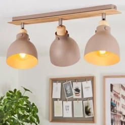 Luminaires Scandinaves-hofstein Plafonnier Brunnen Brun, Couleur bois, Taupe, 3 lumières