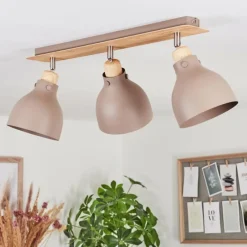 Luminaires Scandinaves-hofstein Plafonnier Brunnen Brun, Couleur bois, Taupe, 3 lumières
