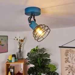 Lampes Vintages & Rétros-hofstein Plafonnier Builako Bleu, Noir, 1 lumière