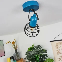 Lampes Vintages & Rétros-hofstein Plafonnier Builako Bleu, Noir, 1 lumière