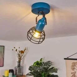 Lampes Vintages & Rétros-hofstein Plafonnier Builako Bleu, Noir, 1 lumière