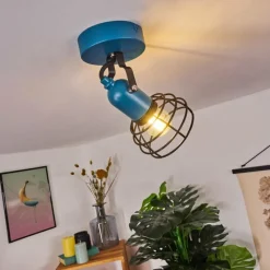 Lampes Vintages & Rétros-hofstein Plafonnier Builako Bleu, Noir, 1 lumière