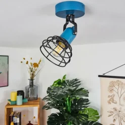 Lampes Vintages & Rétros-hofstein Plafonnier Builako Bleu, Noir, 1 lumière