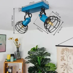 Lampes Vintages & Rétros-hofstein Plafonnier Builako Bleu, Noir, 2 lumières