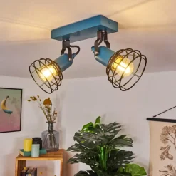 Lampes Vintages & Rétros-hofstein Plafonnier Builako Bleu, Noir, 2 lumières