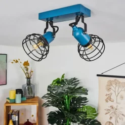 Lampes Vintages & Rétros-hofstein Plafonnier Builako Bleu, Noir, 2 lumières