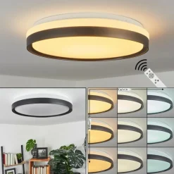 hofstein Plafonnier Buris LED Noir, Blanc, 1 lumière, Télécommandes