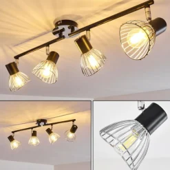 Luminaires Rustiques-hofstein Plafonnier Burkal Chrome, Noir, 4 lumières