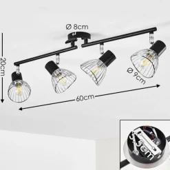 Luminaires Rustiques-hofstein Plafonnier Burkal Chrome, Noir, 4 lumières