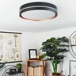 hofstein Plafonnier Cachalot LED Cuivre, Noir, 1 lumière, Télécommandes, Changeur de couleurs