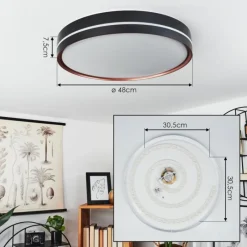 hofstein Plafonnier Cachalot LED Cuivre, Noir, 1 lumière, Télécommandes, Changeur de couleurs