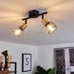 Lampes Vintages & Rétros-hofstein Plafonnier Cairns Vieux laiton, Noir, 2 lumières