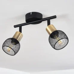 Lampes Vintages & Rétros-hofstein Plafonnier Cairns Vieux laiton, Noir, 2 lumières