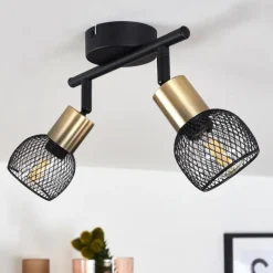 Lampes Vintages & Rétros-hofstein Plafonnier Cairns Vieux laiton, Noir, 2 lumières