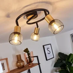 Lampes Vintages & Rétros-hofstein Plafonnier Cairns Vieux laiton, Noir, 3 lumières