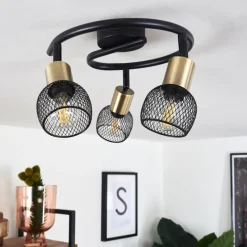 Lampes Vintages & Rétros-hofstein Plafonnier Cairns Vieux laiton, Noir, 3 lumières