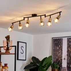 Lampes Vintages & Rétros-hofstein Plafonnier Cairns Vieux laiton, Noir, 6 lumières