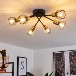 Lampes Vintages & Rétros-hofstein Plafonnier Cairns Vieux laiton, Noir, 6 lumières
