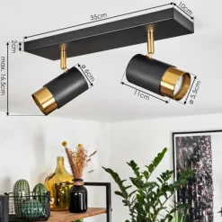 hofstein Plafonnier Campanas Laiton, Noir, 2 lumières