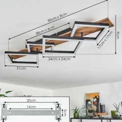 hofstein Plafonnier Cascada LED Brun, Couleur bois, Noir, 1 lumière