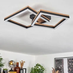 Lampes En Bois-Lampe Plafonnier Cascada LED Brun, Couleur bois, Noir, 1 lumière