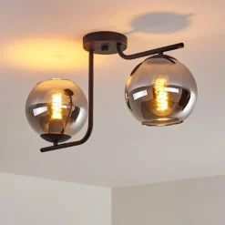 Suspension Verre Fumé-hofstein Plafonnier Cayuta Noir, 2 lumières