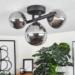 Suspension Verre Fumé-hofstein Plafonnier Chariton LED Noir, 3 lumières