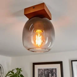 Suspension Verre Fumé-hofstein Plafonnier Chauplane Bois foncé, Noir, 1 lumière