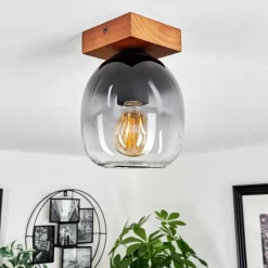 Suspension Verre Fumé-hofstein Plafonnier Chauplane Bois foncé, Noir, 1 lumière