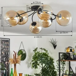 hofstein Plafonnier Chehalis Ambre, Clair, 6 lumières