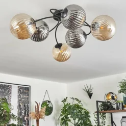 hofstein Plafonnier Chehalis Ambre, Fumé, 6 lumières