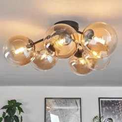 hofstein Plafonnier Chehalis Ambre, Clair, 6 lumières