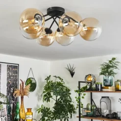 hofstein Plafonnier Chehalis Ambre, Clair, 6 lumières