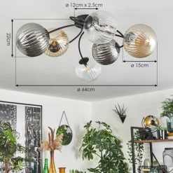 hofstein Plafonnier Chehalis Ambre, Clair, Fumé, 6 lumières