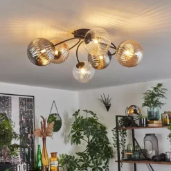 hofstein Plafonnier Chehalis Ambre, Clair, Fumé, 6 lumières