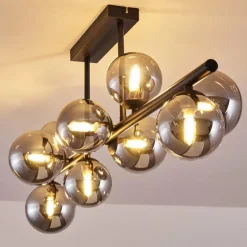 Suspension Verre Fumé-hofstein Plafonnier Chehalis LED Noir, 9 lumières