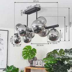 Suspension Verre Fumé-hofstein Plafonnier Chehalis LED Noir, 9 lumières