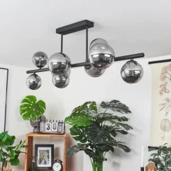 Suspension Verre Fumé-hofstein Plafonnier Chehalis LED Noir, 9 lumières